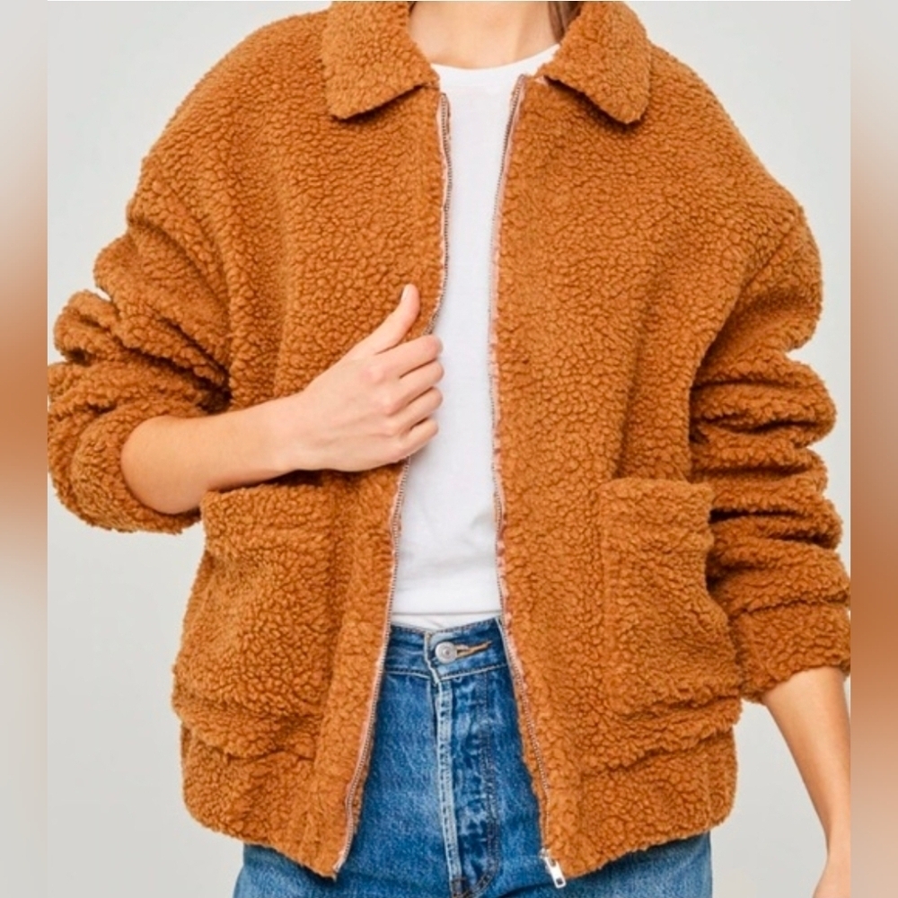 Lanshifei Women’s 2-Pocket Full Zip Fleece Teddy Jacket Camel Brown Size XXXL - Picture 7 of 7